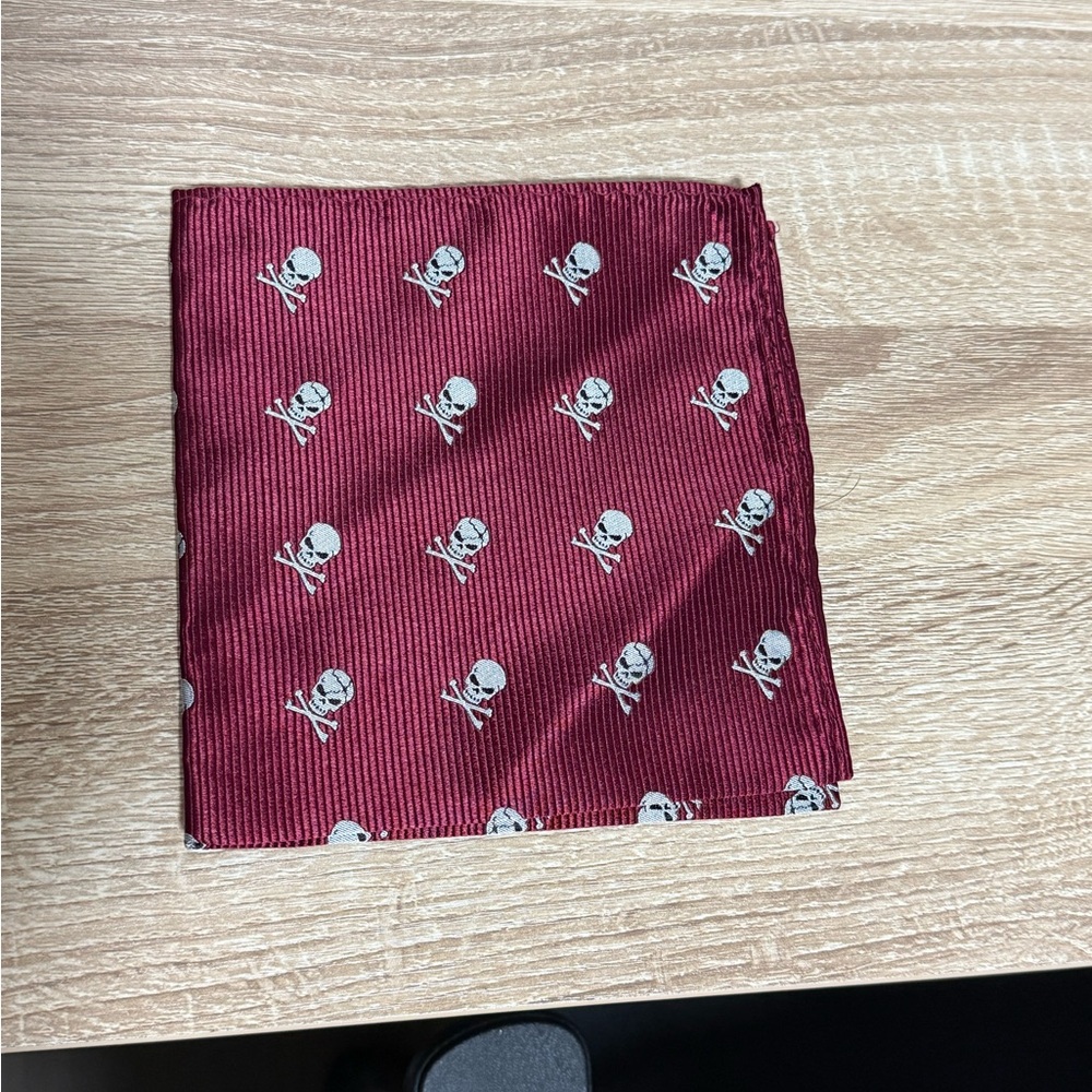 Burgundy Skull Pattern Pocket Square